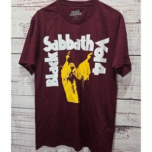 Black Sabbath Vol 4 Graphic Heavy Metal Biker Tee‎ Men's Medium Burgundy NWOT